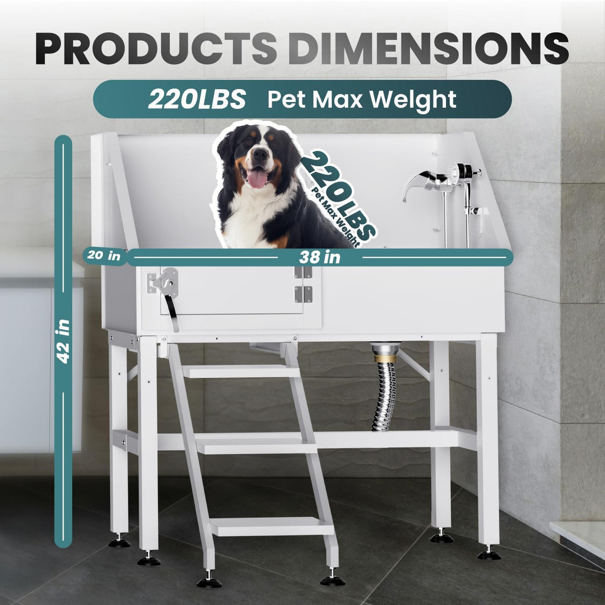 Dog Washing Station for Home,38" Professional Dog Washing Station Stainless Steel Dog Grooming Tub for Home,Equipped with Three Anti-Slip Steps, Removable Door, Pet Wash Station for Pet