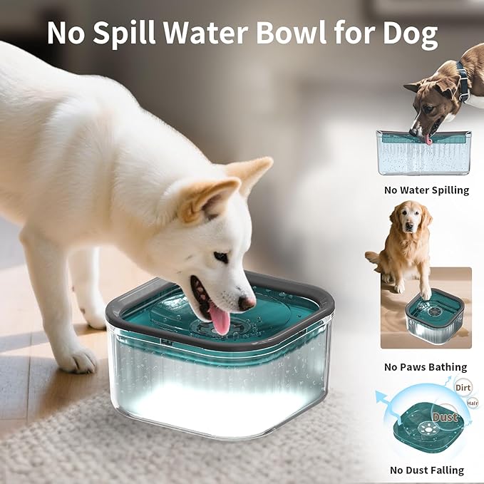 3L Dog Water Bowl No Spill 101oz Large Capacity Spill Proof Slow Drinking Water Feeder No Splash Pet Water Bowl Vehicle Carried Travel Dog Bowl for Sloppy Messy Drinkers Cats(Teal Blue)