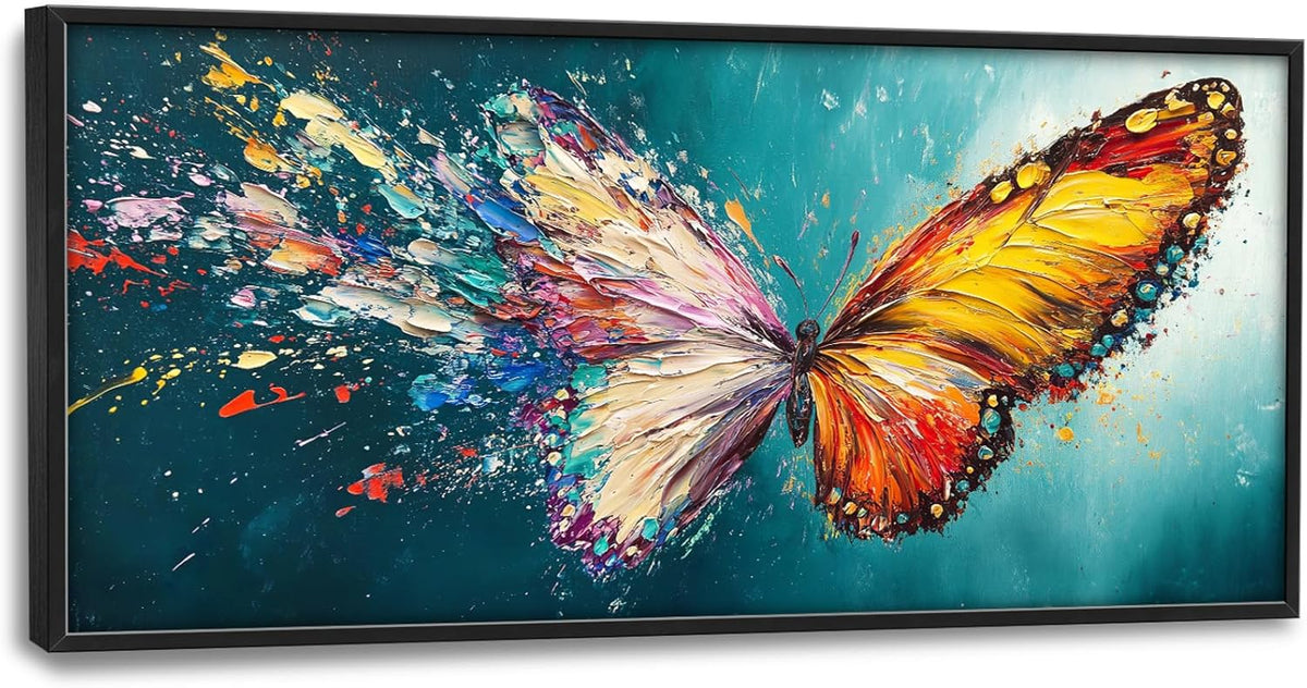 Extra Large Framed Abstract Butterfly Wall Art,Colorful Graffiti Wall Decor,Splashing Wings Pictures for Living Room,Canvas Print Painting Modern Artwork Bedroom Office Bathroom Home Decor 60L x30W