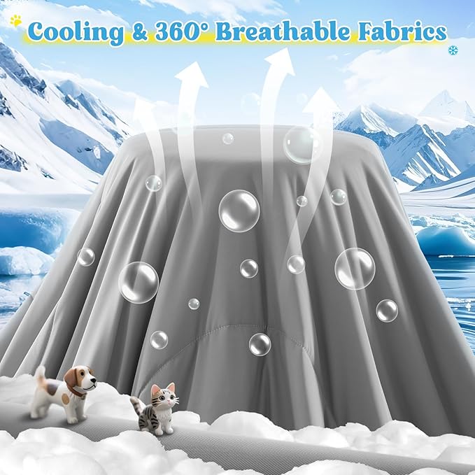 Cooling Blanket for Dogs, Lightweight & Durable Dog Cooling Mat, Q-MAX>0.45 Soft Breathable Pets Comforter for Couch, Bed & Car Essential - Light Grey 30x40 Inches