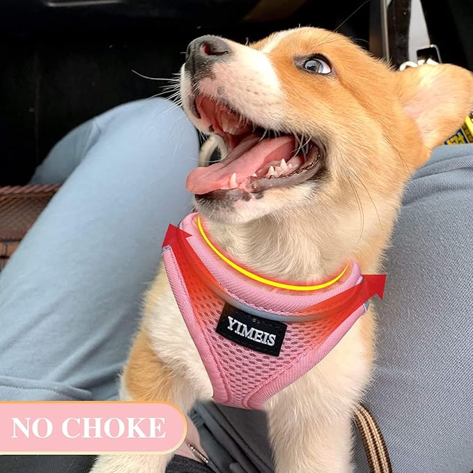 YIMEIS Dog Harness and Leash Set, No Pull Soft Mesh Pet Harness, Reflective Adjustable Puppy Vest for Small Medium Large Dogs, Cats (Pink, Medium)