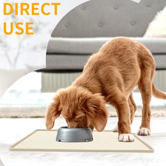 Ptlom Silicone Pet Placemat for Dog and Cat, Waterproof Anti-Slip Pet Feeding Bowl Mats for Food and Water, Small Medium Large Tray Mat Prevent Residues from Spilling to Floor, Beige, 31.5" 23.6"
