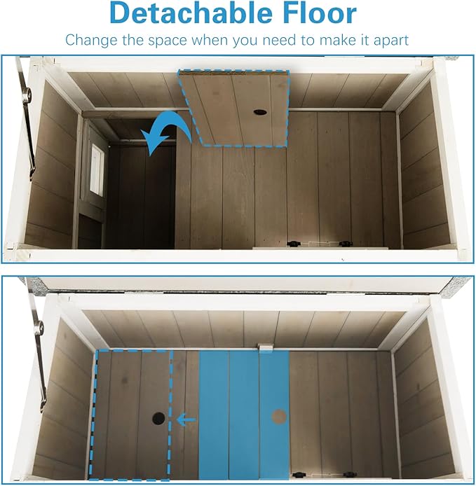 Feral Cat Shelter Outdoor Weatherproof Houses for Cats Two Story Wooden Cat House Outside Feral Cat House with Balcony Waterproof, Escape Doors