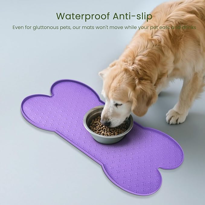 Dog Food Mat Anti-Slip Silicone Dog Bowl Mat Thicker Pet Placemat Waterproof Cat Feeder Pad with Raised Edge Puppy Kitten Feeding Mats Suitable Small Medium-Sized Dogs Cats Eating Tray