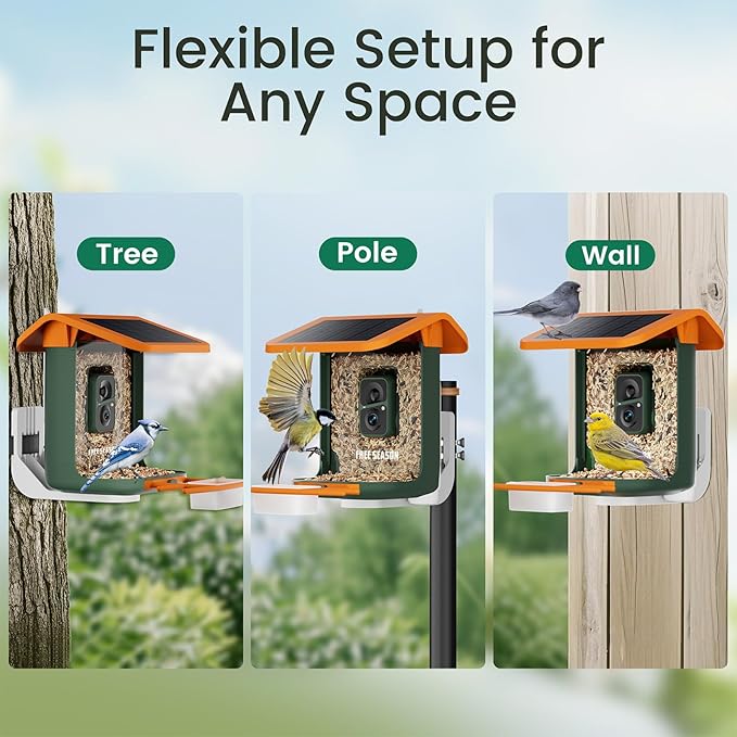 Smart Bird Feeder with Camera, Solar Powered, Free AI Identify Auto Video Capture & 2K HD Video Bird Feeders for Outdoors with SD Card, Gift for Birdlover