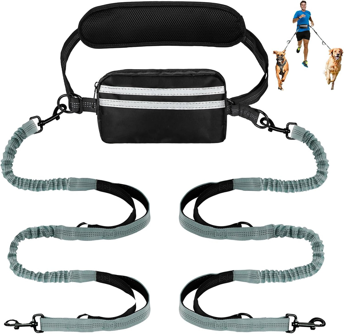 Hands Free Dog Leash with Pouch,Double Leash for Two Dogs