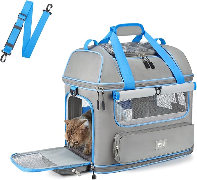 Expandable Cat Dog Carrier: NOBLE DUCK Soft-Sided Pet Carrier Airline Approved Large Small Medium Collapsible Portable Travel Up to 25 Lbs Grey