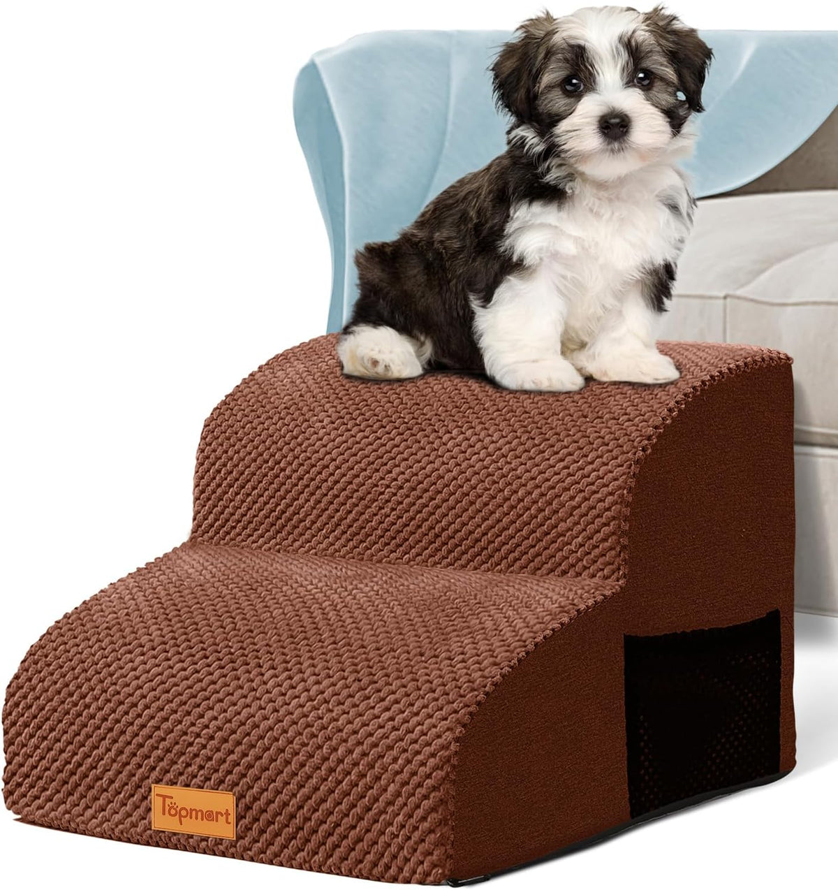 Topmart High Density Foam Pet Steps 2 Tiers,11.8" High,Non-Slip Dog Stairs & Ramp,Soft Foam Dog Ladder,Best for Injured,Older Cats,Pets with Joint Pain,Suitable for Low Sofas,Stairs,Lower Place