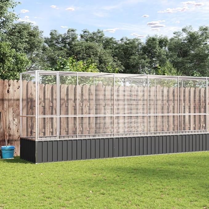 Galvanized Steel Large Flight King Bird Cage with Extension, Steel Outdoor Aviary, Outdoor Indoor Large Bird Cage Aviary Pet House for Cockatiels African Parakeets, 492.3"x42.1"x83.5",-309
