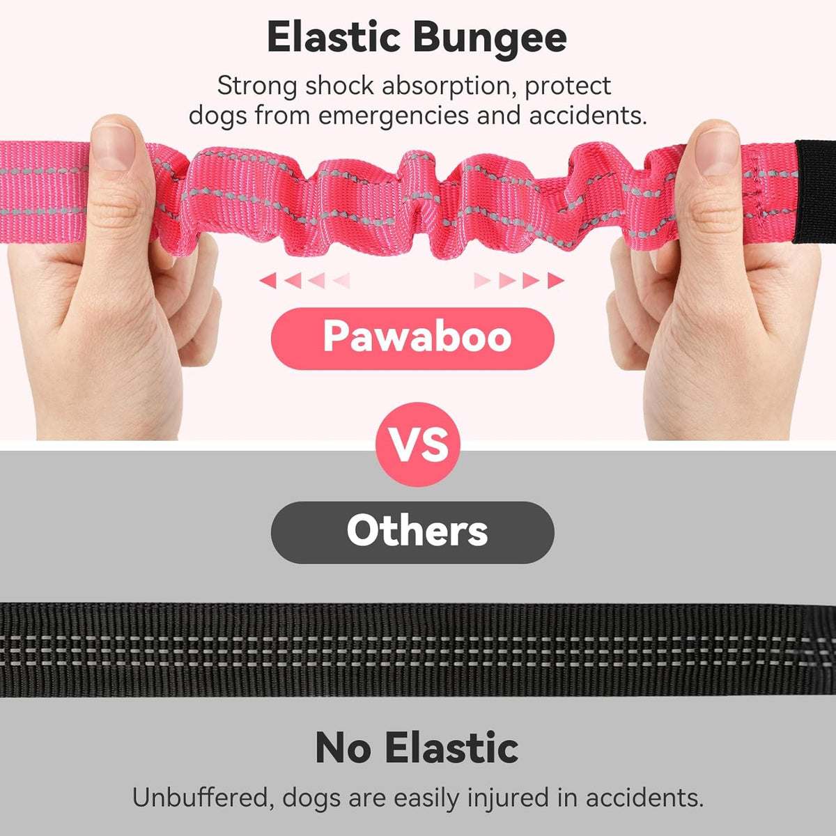Pawaboo 2Pack Dog Seatbelt for Car, 3-in-1 Dog Car Seat Belt Bungee, Shockproof Dog Tether for Car with Buckle & Hook Latch, Adjustable Reflective Dog Harness Leash with 360° Lockable Buckle, Pink