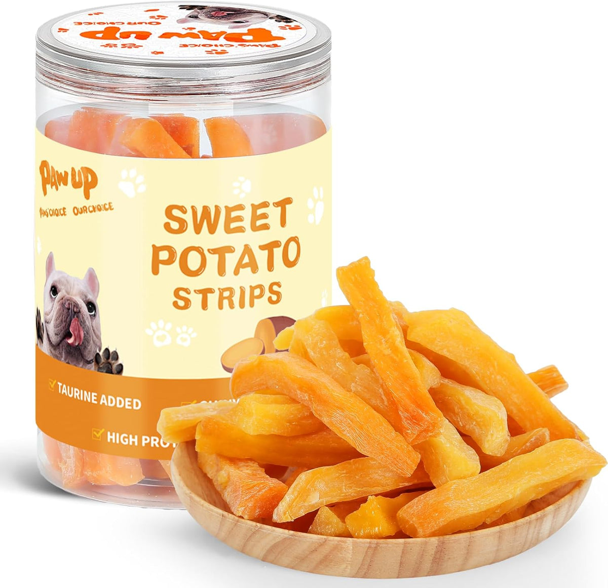 PAWUP Sweet Potatoes Strips Dog Treats - Single Ingredient Soft Chews w/Taurine, Chewy Sticks for Small & Medium Dogs, Easy to Digest, 12.5oz