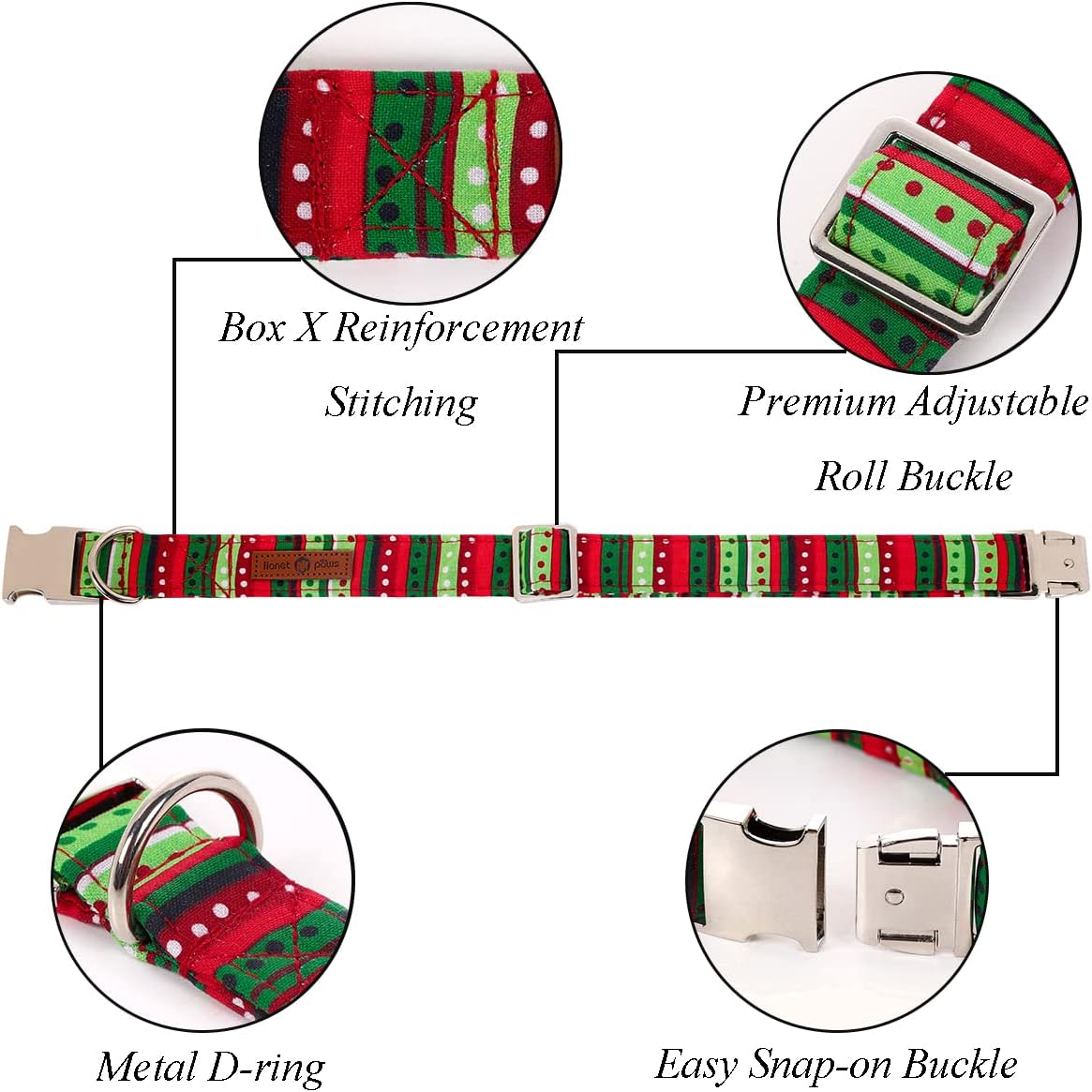 Lionet Paws Christmas Dog Collar with Bowtie, Dog Sailor Bow Collar with Metal Buckle for Dogs and Cats, Adjustable Comfortable Dog Collar Girl Gift，XXS, Neck 7-11 in