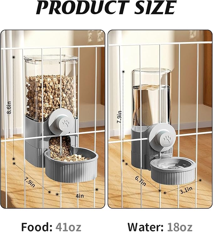 GPY Automatic Hanging Gravity Pet Feeder and Water Dispenser Set ，Automatic Dog Feeder and Dog Water Dispenser for Dogs Cats Pets Animals Large Capacity (Blue Water Feeder&Food Feeder) (Grey)