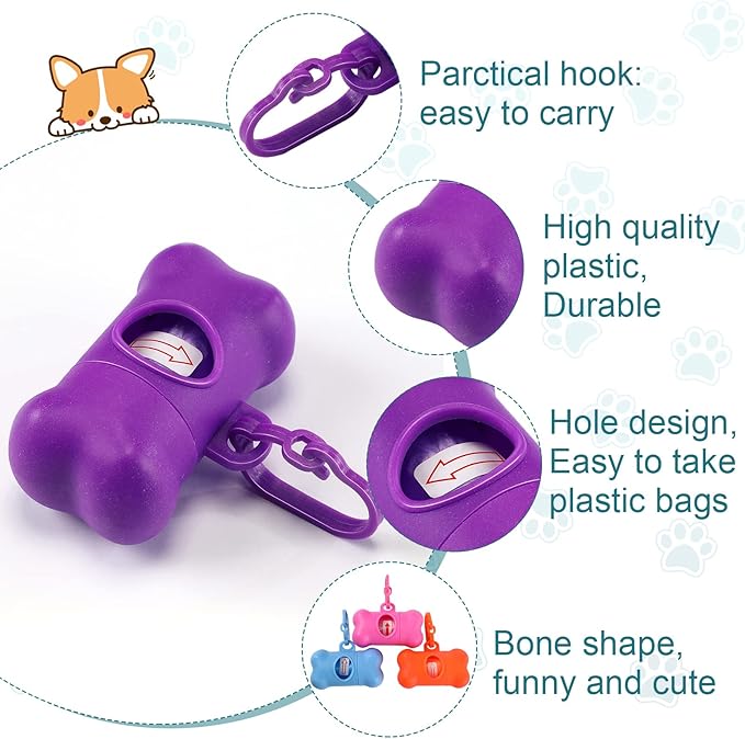 Zhehao 120 Pcs Bone Shaped Dog Poop Bag Dispensers with Disposal Small Dog Waste Bag Holder with Hook for Pet Puppy Walking Hiking Camping, 8 Colors