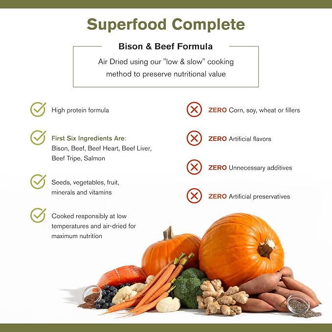 Superfood Complete, Air-Dried Adult Dog Food - High Protein, Zero Fillers, Superfood Nutrition by Katherine Heigl (24 oz, Beef & Bison Formula)