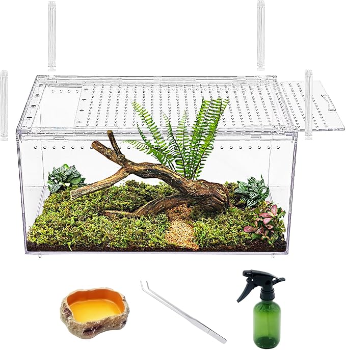 【No Assembly】 Reptile Tank Enclosure with Magnetic Button.16" * 10" * 8" Thicken Snake Enclosure Cage,Batch Stackable Reptile Breeding Tank for Insect,Fish,Tarantula,Hermit Crab,Jumping Spider