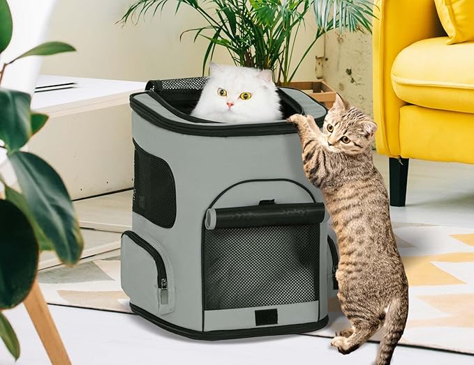 PETSFIT Cat Carrier Backpack with Upgraded Waist Protection, Pet Carrier Backpack Designed for Small Dogs/Cats, Fully Ventilated Collapsible Dog Backpack for Outdoor Traveling Hiking Camping,Grey