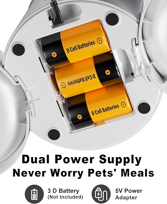 Dual Automatic Cat Feeder 2 Cats,6 Meals/Day,12 Portions/Meal,4.2L Dual Power Double Bowls Feeder,Dry Food Auto Pet Dispenser,10S Voice Record,Flexible Schedule Timer (White,Basic Dual Bowls)