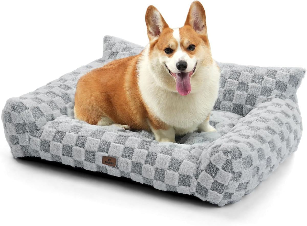 Large Dog Bed Sofa, Fluffy Pet Bed for Medium and Large Dogs, Supportive Dog Couch Sofa for Dogs, Pet Sofas with Washable Cover & Non-Slip, 38 inch, Grey