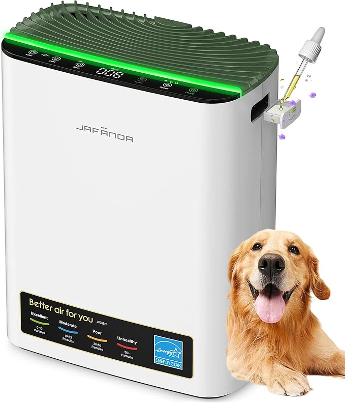 Jafända Air Purifiers for Home Cover Up to 1226ft², Allergen HEPA Air Filter with PM2.5 Sensor, Auto Mode& Timer, Aromatherapy, 22 dB Quiet Air Cleaner for Pet Dander/Hair, Allergies, Dust&VOCs