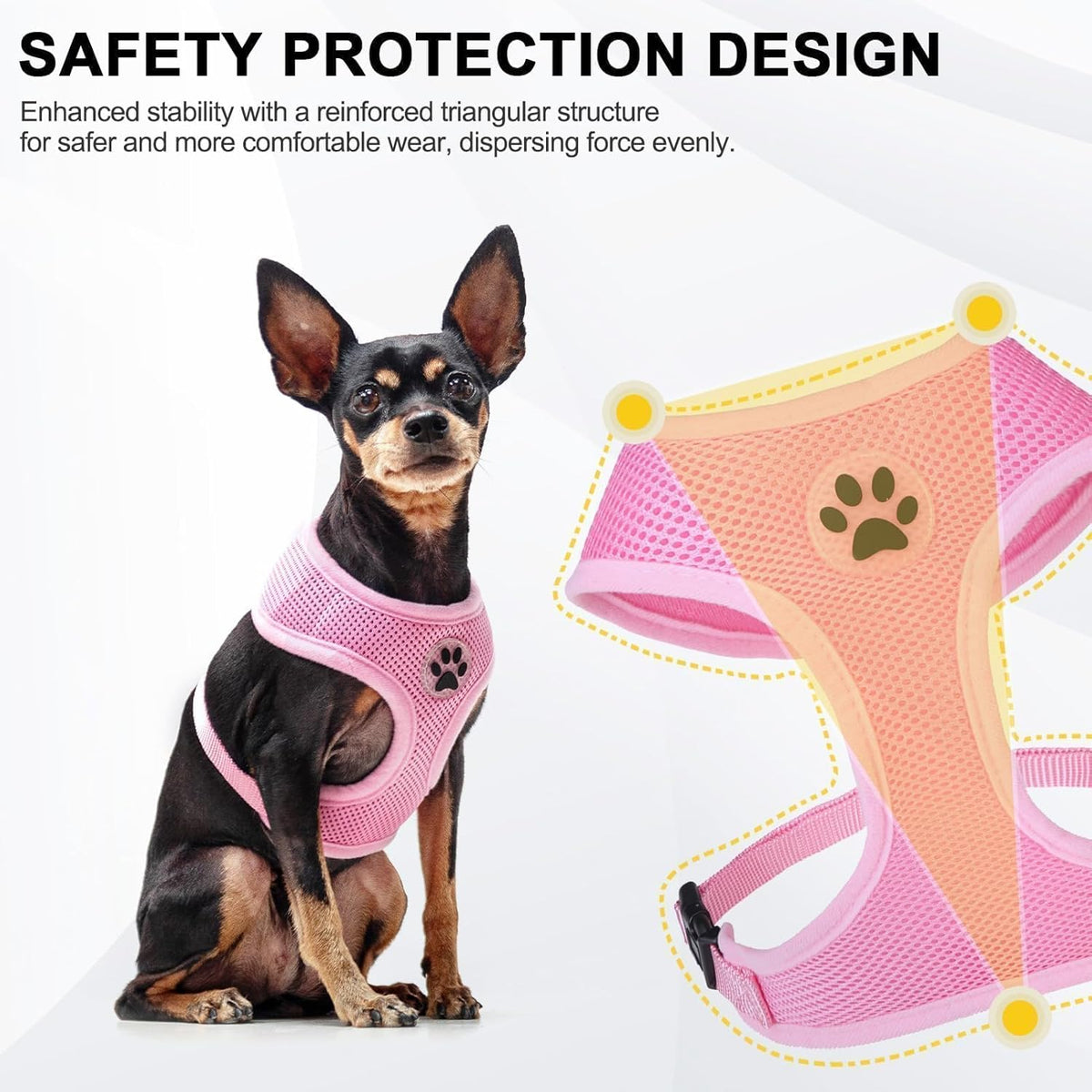 BINGPET Small Dog Harness - Breathable Mesh Puppy Cat Harnesses - No Pull Adjustable Dog Harness Dog Vest Harness for Small and Medium Dogs