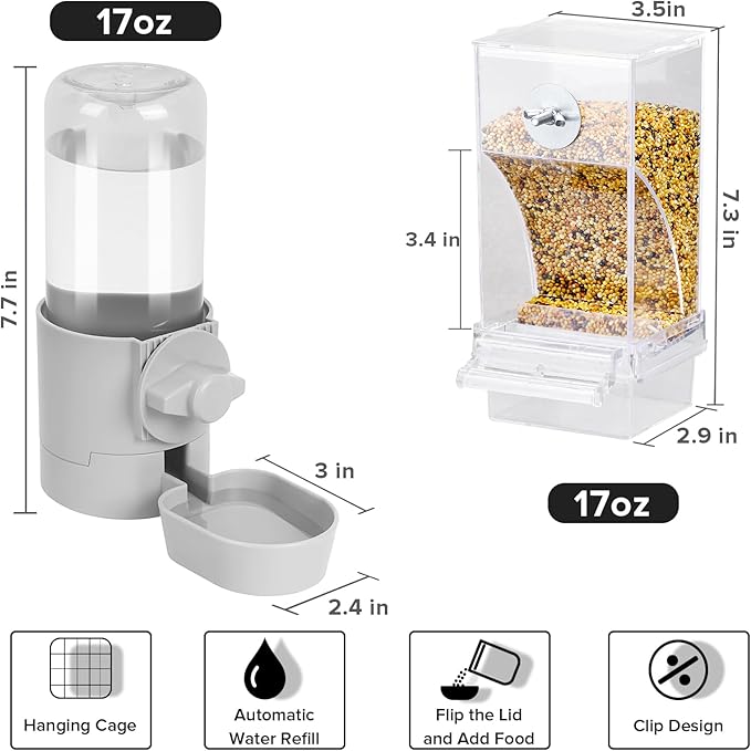 No Mess Bird Feeder Water Dispenser Set, Bird Feeder for Cage, Cage Accessories for Cockatiels, Finches, Budgies and Canaries