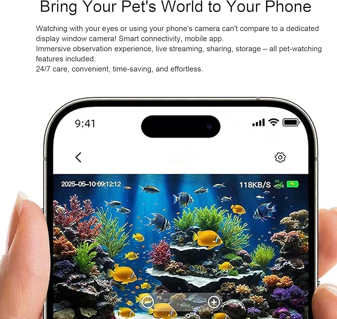 Bewinner Fish Tank Camera 2K HD, 140° Wide Angle Anti WiFi Aquarium Camera with AI Motion Detection for Reptile Terrarium & Breeding Tanks