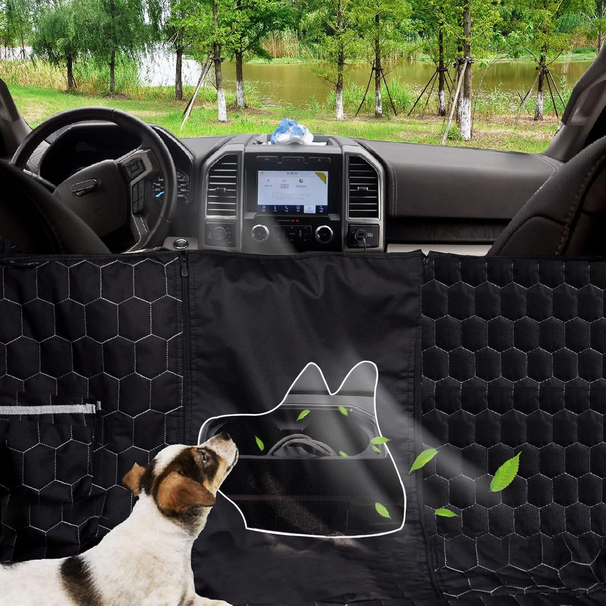 Dog Car Seat Cover for Trucks, Back Seat Pet Cover for Dogs F150 Ram 1500, Waterproof Dog Hammock for Truck with Mesh Window Heavy Duty Seat Cover for F-Series/GMC Sierra/Silverado