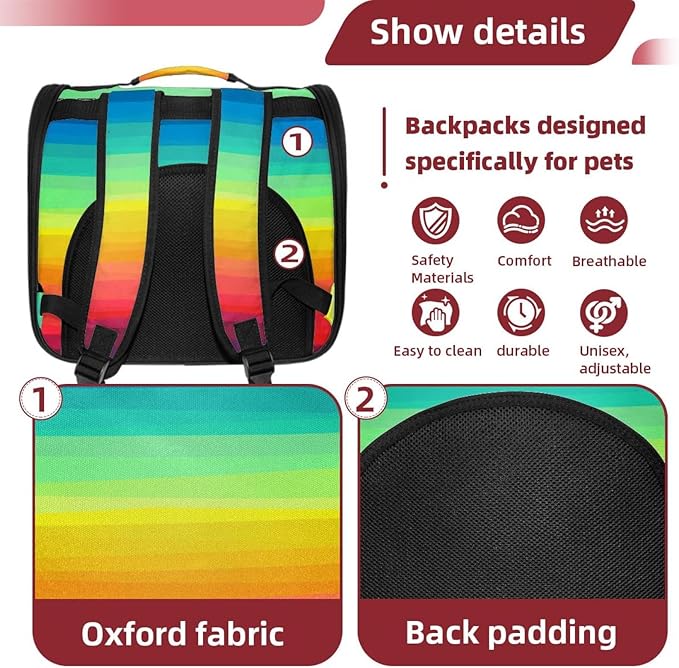 Colorful Rainbow Stripes Traveler Backpack Pet Carriers for Cats and Dogs