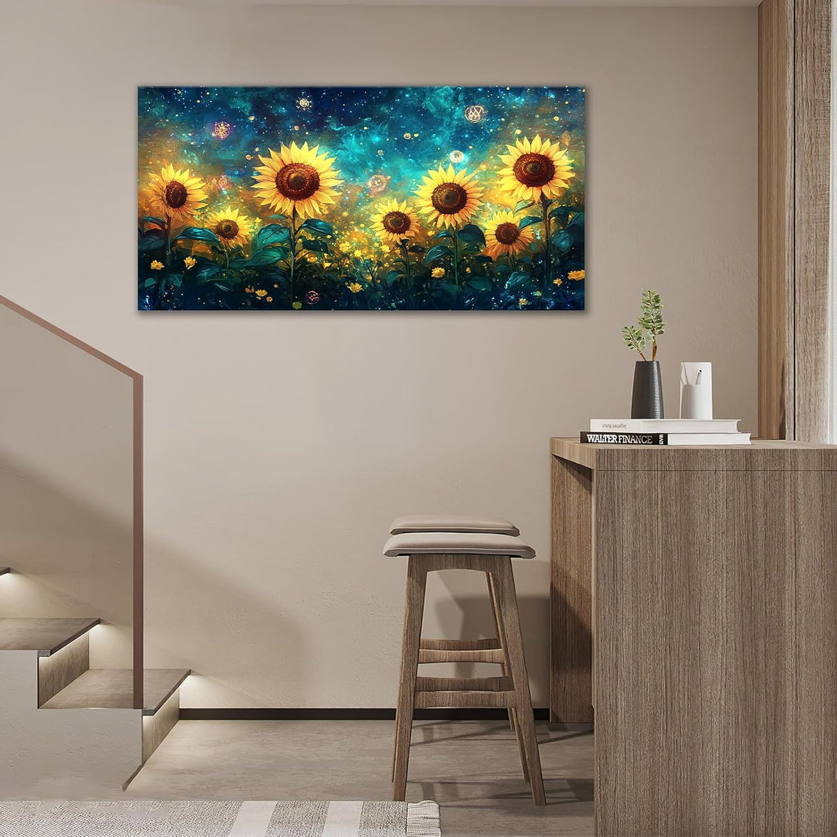 Quorin Sunflower Large Wall Art Starry Night Sky Pictures Sunflower Fields Wall Decor Canvas Print Painting Artwork for Bathroom Living Room Bedroom 30"x60"