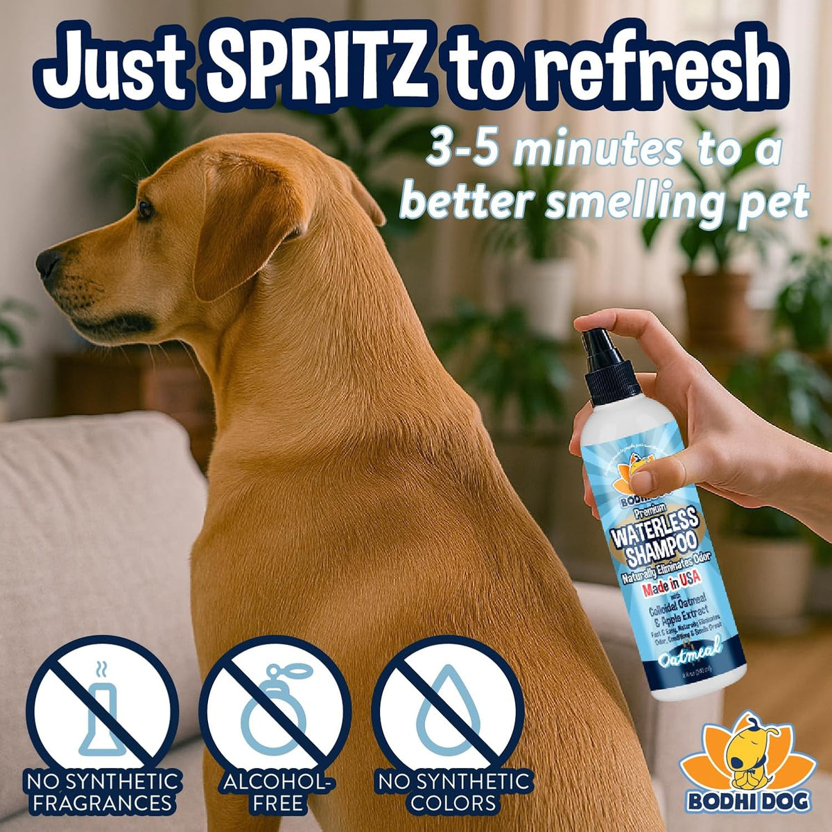 Bodhi Dog Waterless Shampoo - Natural Dry Shampoo for Dogs & Cats - Neutralizes Pet Odor - No Rinse Required - Made of Natural Extracts - Safe for Sensitive Skin - Oatmeal & Apple (1 Gallon)