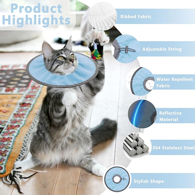 Lightweight Cat Cone Collar Soft, Soft Comfortable Cat Recovery Collar After Surgery, Elizabethan E Collar for Cats, Cone for Cats to Stop Licking (Baby Blue, Large)