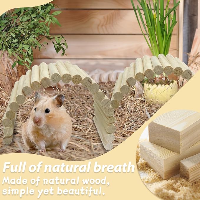 PIVBY 2PCS Wooden Hamster Ladder Bridge, Flexible Wood Tunnel Hide, Hamster Chew Toys for Small Animals Guinea Pig, Rat, Chinchilla, Gerbil, Mice, Mouse (Natural)