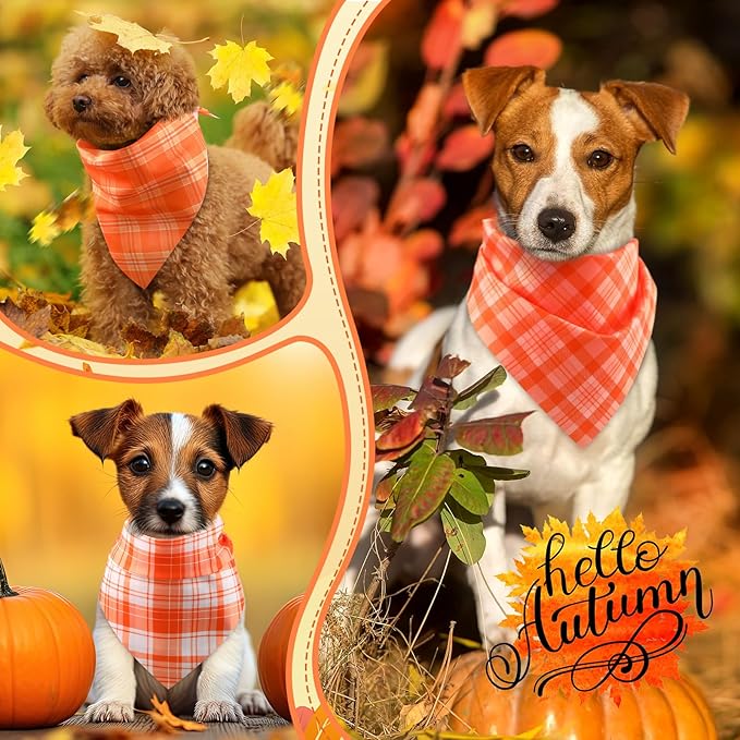 Abbylike 50 Pcs Fall Dog Bandanas Bulk Plaid Bandanas for Dogs Autumn Doggie Triangle Kerchief Scarf Bibs Set for Autumn Small Medium Large Pets Costume Accessories (19.7 x 13.8 x 13.8 Inch)