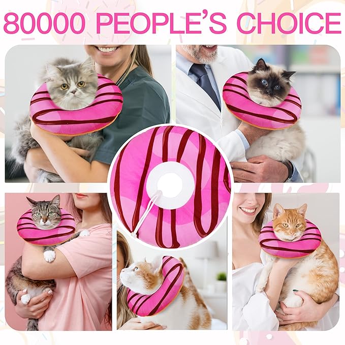Cat Cone Collar Soft, Cute Cat Donut Collar After Surgery, Adjustable Kitten Recovery Cones to Stop Licking, Lightweight Neck Elizabethan Collars for Cats Kittens (Chocolate Pink, Large)