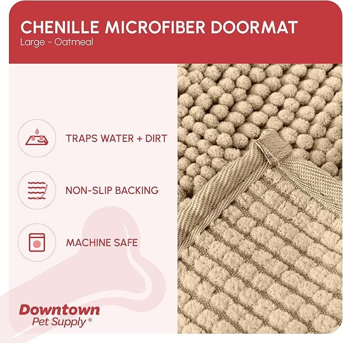 My Doggy Place Microfiber Dog Mat for Muddy Paws, 36" x 26" Oatmeal - Absorbent and Quick-Drying Dog Paw Cleaning Mat, Washer and Dryer Safe - Non-Slip Rubber Backed Dog Floor Mat, Large