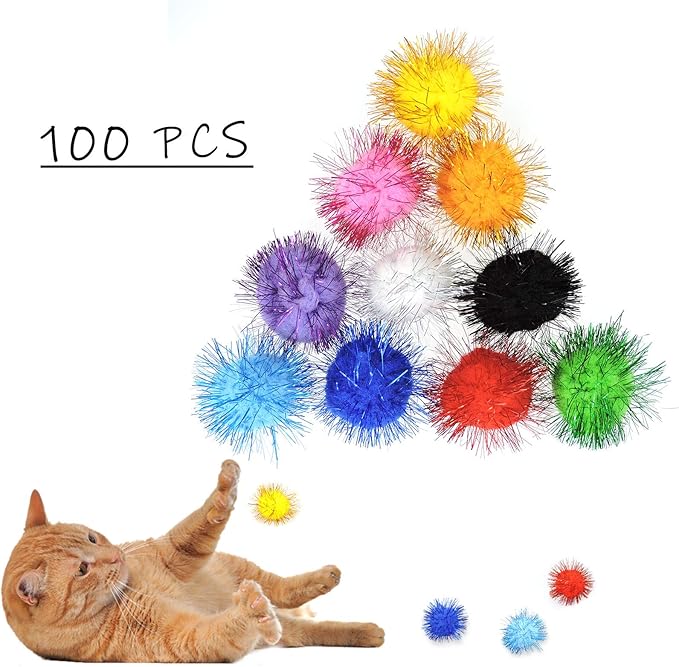 Andiker Cat Crinkle Balls, 2.36 Inches Colorful Cat Balls Chew and Chase Cat Mylar Crinkle Balls Lightweight Cat Toys for Indoor Cats to Keep Fit and Active (100pc)