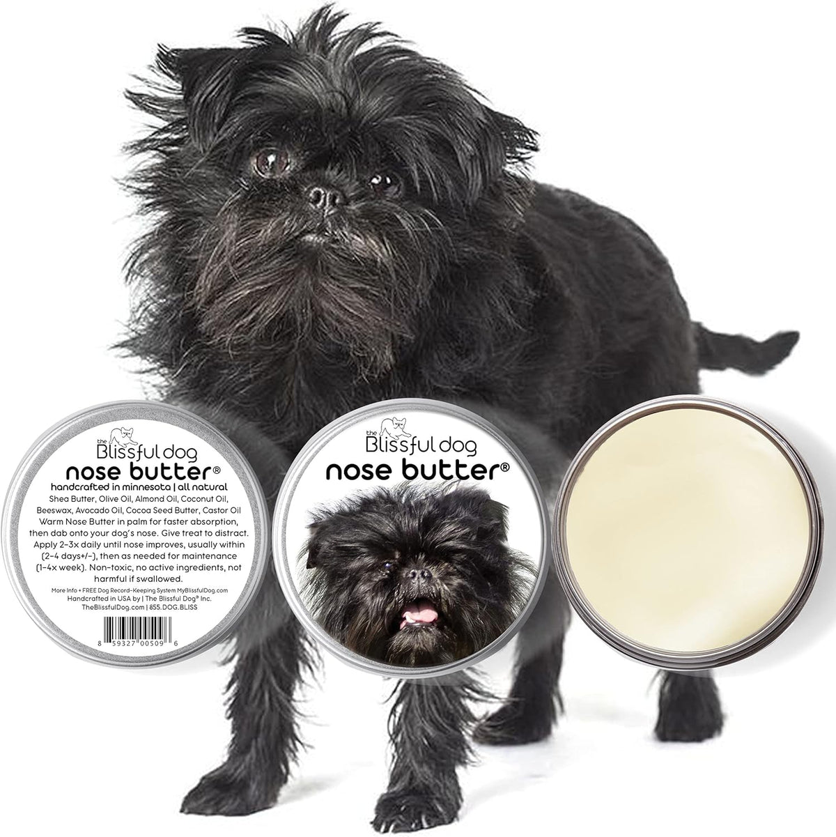 The Blissful Dog Affenpinscher Nose Butter for Dry, Cracked Skin, Lick-Safe Dog Nose Balm with Moisturizing Shea Butter, Almond, Olive, and Essential Oils, Pet Supplies, Uncented, 8 oz.