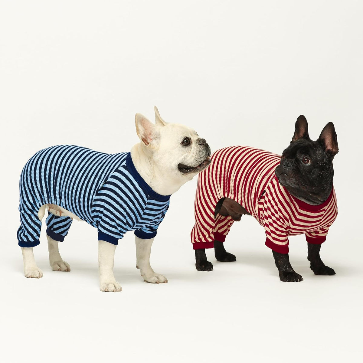 Fitwarm Blue and White Striped Dog Pajamas, Waffle Dog Clothes for Small Dogs Girl Boy, Puppy Onesie with Feet, Pet Cat Outfit, XXL