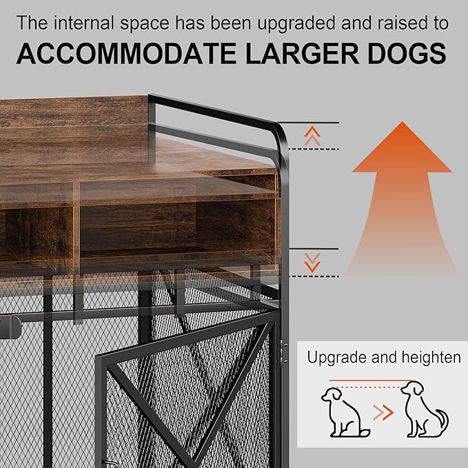 Dog Crate Furniture, 48" Heavy Duty Wooden Dog Crate End Table, XL Dog Kennel Furniture Large Breed, Decorative Dog Kennel Indoor with 3 Drawers & Steel Tubes 48" L x28 W x38 H (Rustic Brown)