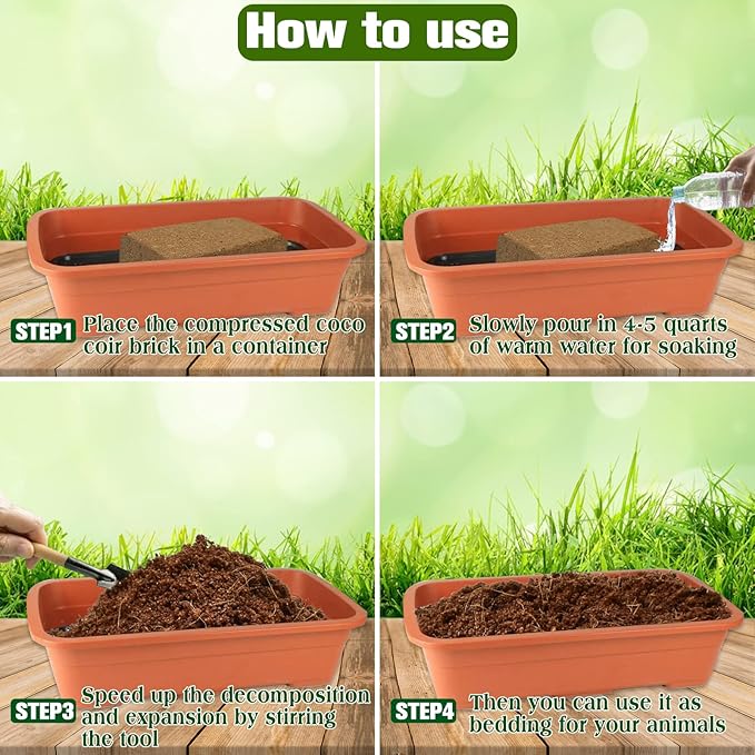 ZeeDix 4 Pack Coconut Fiber Substrate, 100% Organic Coconut Husk Coco Coir Brick Terrarium Bedding for Reptiles, Tortoise, Bearded Dragon, Leopard Gecko, Snake, Hermit Crabs, Frogs, Tarantula