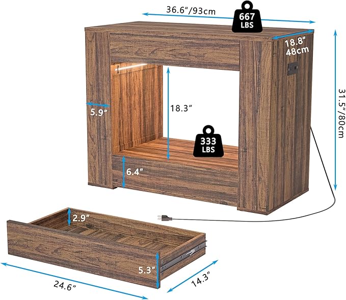 40-50 Gallon Aquarium Stand with Power Outlet,Led Light,Large Storage Drawer,Heavy Duty fish tank Stand for Turtle Tank, Turtle Reptile,Amphibians Terrarium,Rustic Brown