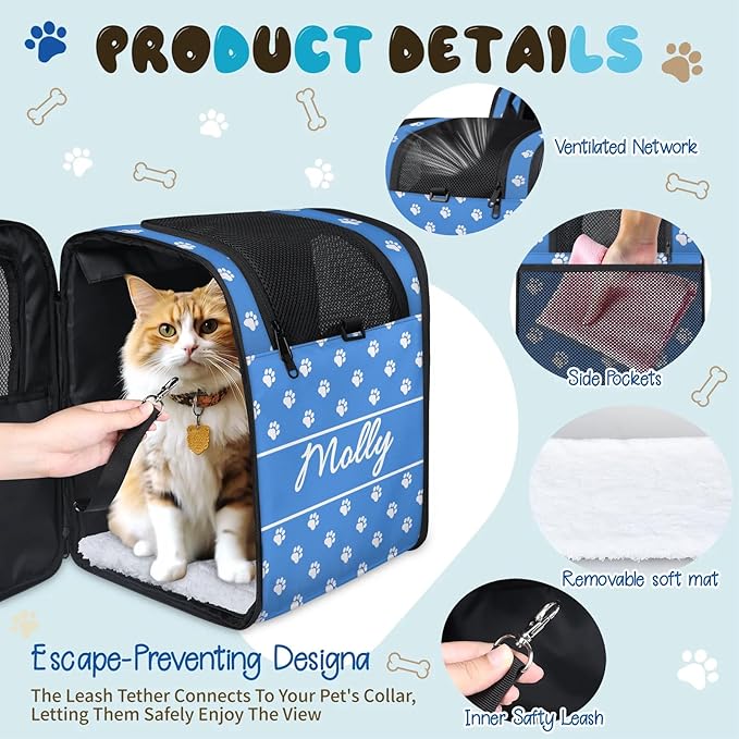 Cat Backpack Carrier-Customizable, Breathable Pet Carrier Backpack for Outdoor Travel/Vet Visits/Daily Use, Adjustable & Secure Design for Small Dogs and Cats Style7