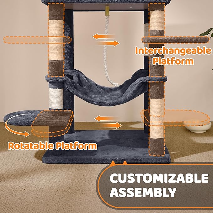 Yaheetech 59in Cat Tree Large Cat Tower with Scratching Posts, Pet Play House Climber Activity Center with Condo and Anti-Dump Device for Kittens/Cats, Dark Gray