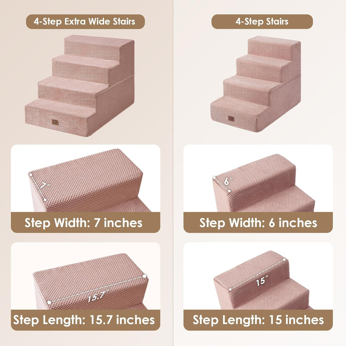 EHEYCIGA Dog Stairs for Bed 20" H, 4-Step Extra Wide Dog Steps for High Bed, Pet Steps for Small Dogs and Cats, Non-Slip Balanced Pet Ramp Indoor, Pink