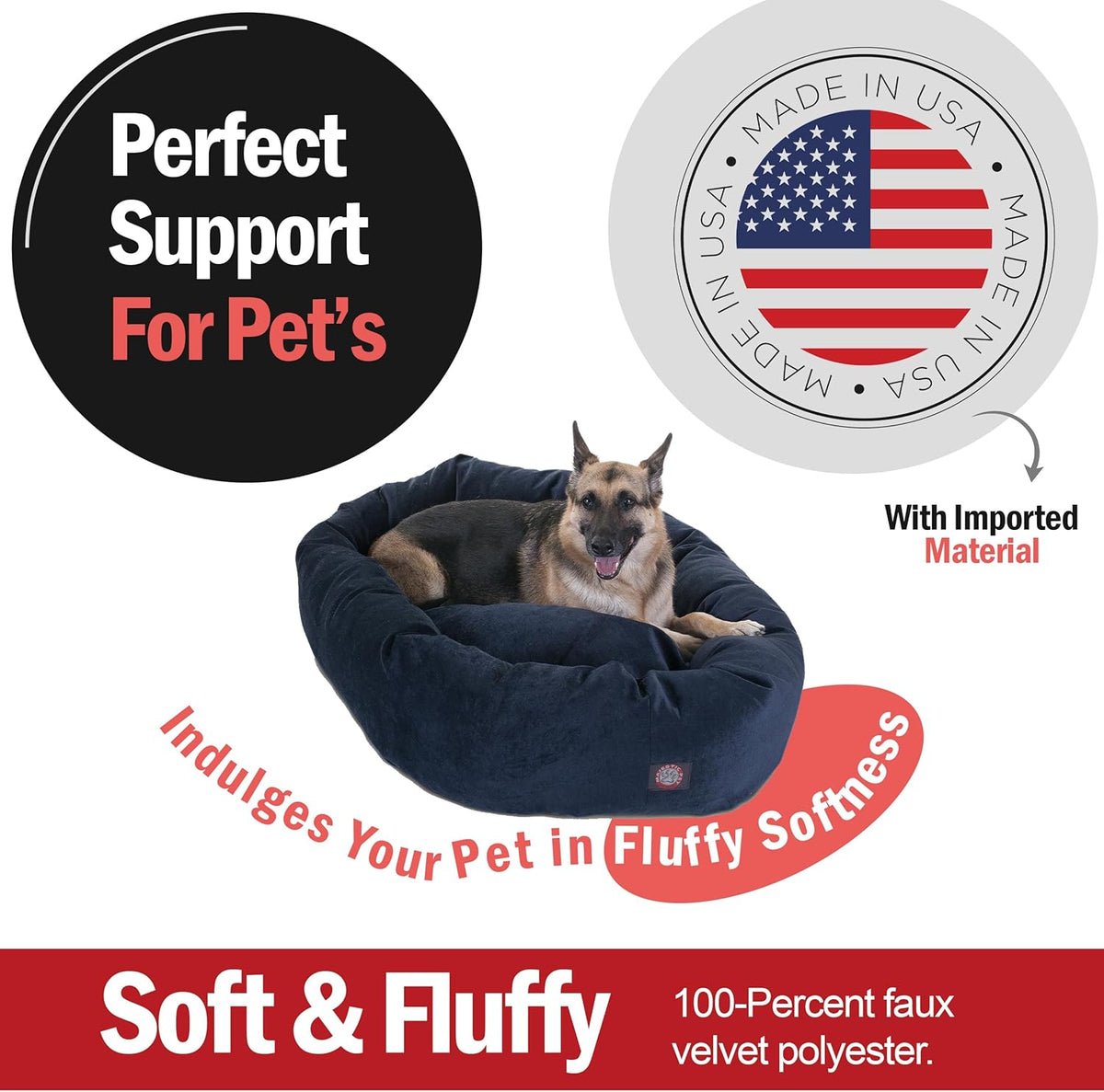 Majestic Pet Villa 52 Inch Shredded Memory Foam Dog Bed for X-Large Sized Dogs 52x35x11 Inch–Orthopedic Dog Bed with Removable Washable Cover-Washable X-Large Pet Bed with Head Support-Navy