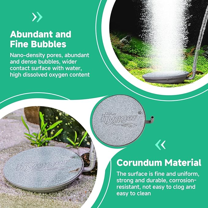 hygger Aquarium Air Stone, 2.3 Inch Fish Tank Bubbler Stone Kit Makes Super Tiny Bubbles, Ultra-High Dissolved Airstone with Stainless Steel Base Aquarium Fish Tank and Hydroponic
