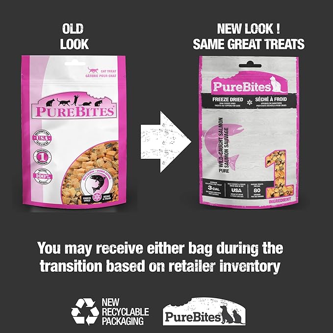 PureBites Freeze Dried Salmon Cat Treats 57g | 1 Ingredient | Made in USA (Packaging May Vary)