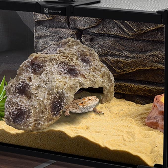 Hamiledyi Reptile Rock Hide Cave Reptile Hide Leopard Gecko Hide Bearded Dragon Hideout Terrarium Habitat Decor Reptile Hideout for Snake Lizard Gecko Turtle Hermit Crab Frog (M)