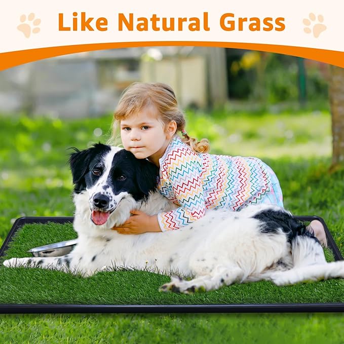 LOOBANI 41x26.8in Large Dog Grass Potty Tray - Dog Litter Box with 2-Pack Replacement Artificial Grass Puppy Training Pads - Potty Tray for Balcony Apartment Indoor Outdoor Use